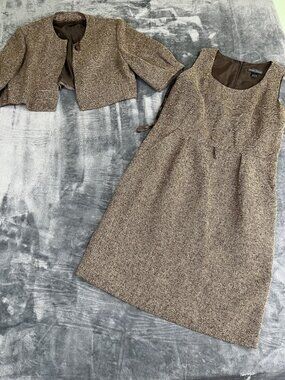 Jessica Howard Brown Tweed Sheath Dress with Cropped Jacket